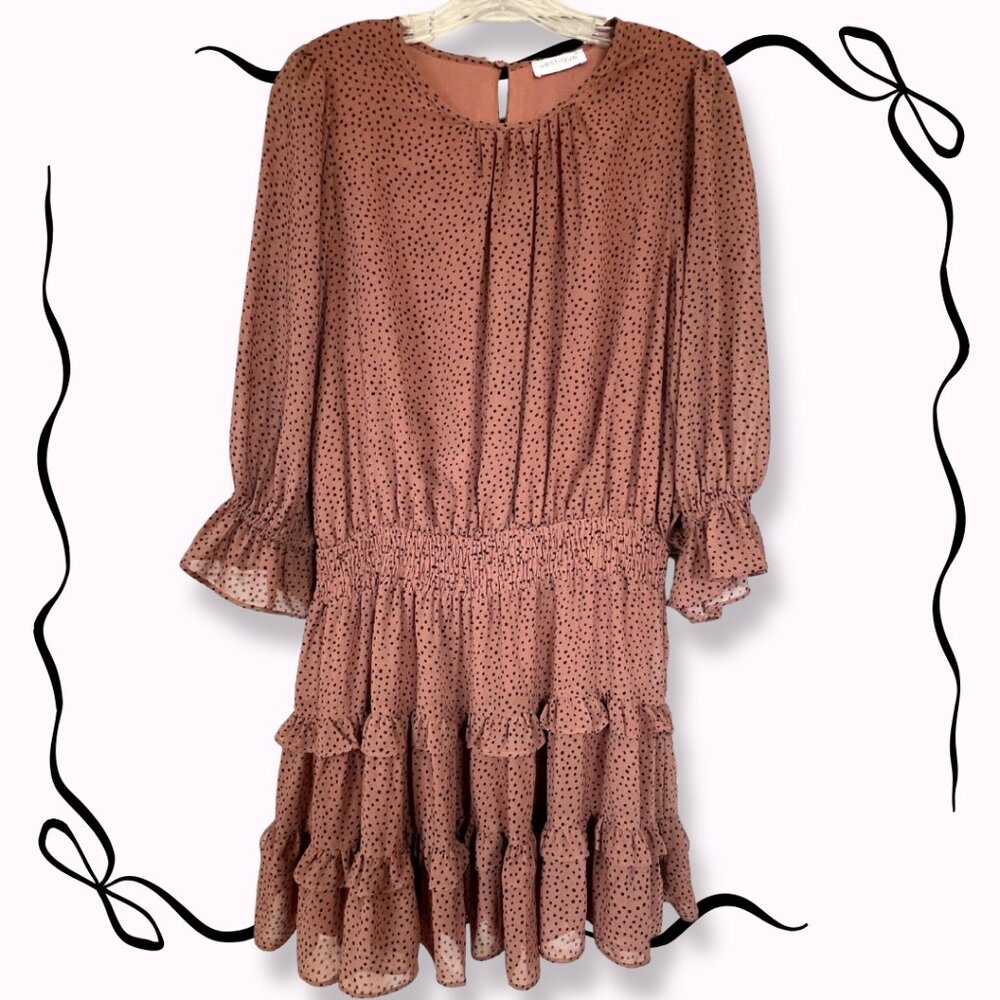 Large Cinched Waist Flirty Ruffle Polka Dot Dress — Terracotta Spice